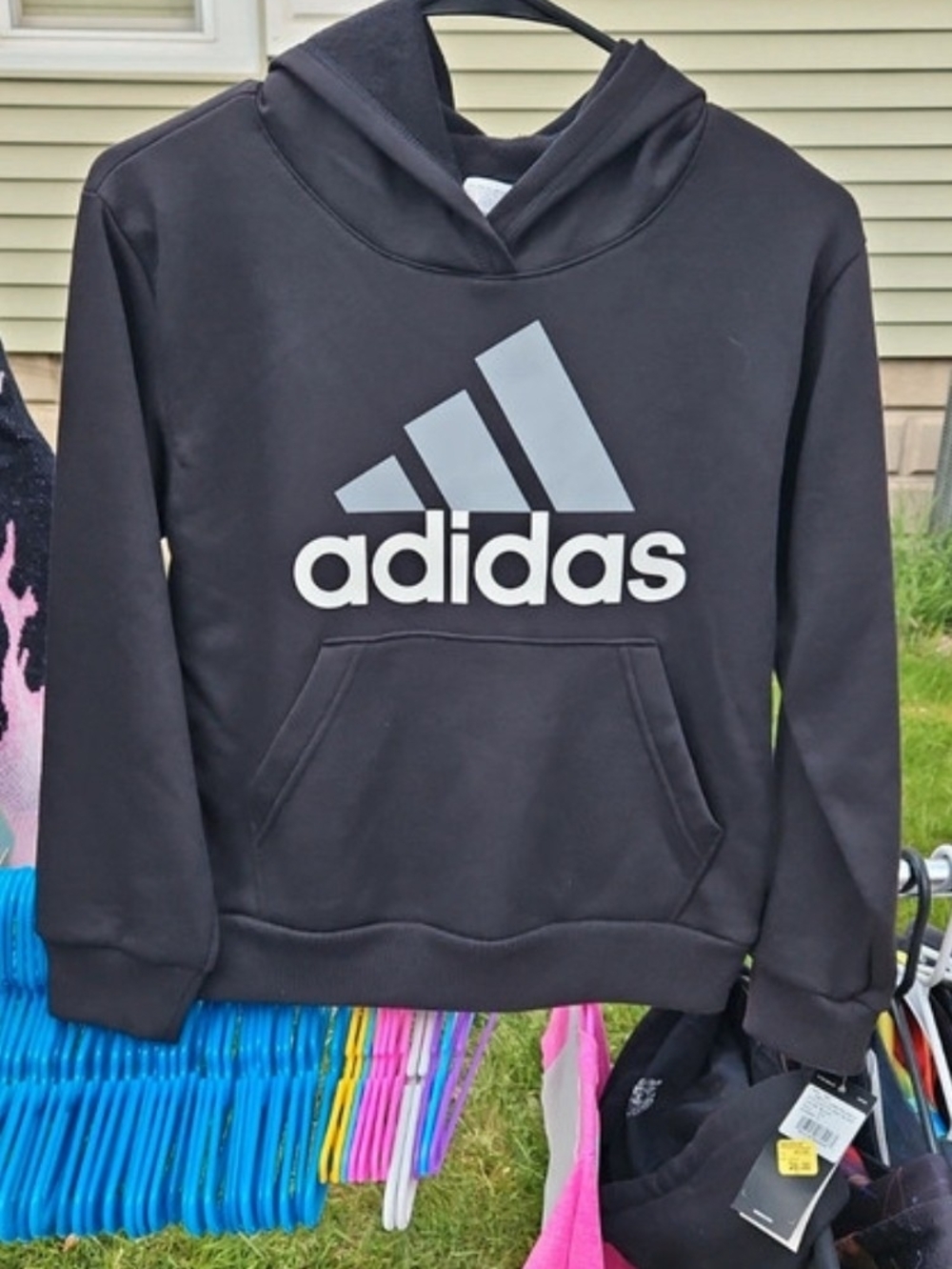 Boys adidas Black Hoodie with Light Gray Logo